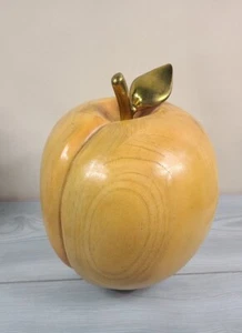 Vintage Large Carved Solid Wood (Made Of 3 Pieces) Peach Gold Colored Metal Stem - Picture 1 of 12