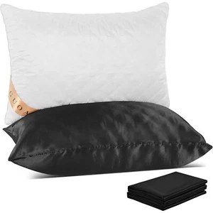 Bed Pillows Set of 2 Neck Support Soft Pillow Back & Side Sleepers Black - Picture 1 of 6
