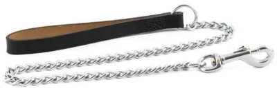 Chain Dog Lead - Black. Leather, Chrome Plated Steel. 50/80/90cm. 30/50/75KG. - Image 1 of 4