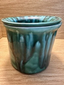 Ceramic Emerald Crystal Drip Green Salsa Dip Cooler Warmer Two Piece Pottery USA - Picture 1 of 9