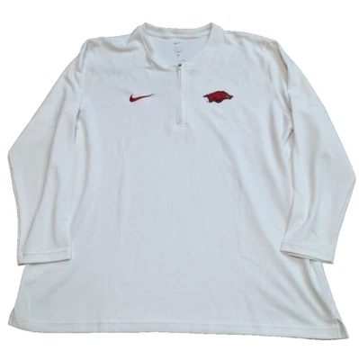 Nike Arkansas Razorbacks 1/4 Zip Coaches Pullover Top Mens 3XL DZ8673-100 White - Image 1 of 4