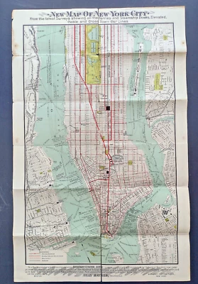 Antique New York City Map Pocket Guide NYC Broadway Central Hotel 1890 - Image 1 of 4
