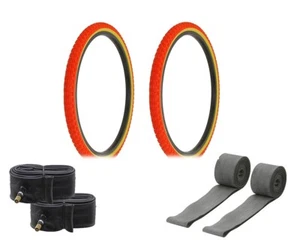BICYCLE DURO TIRE BUNDLE W/ 24" X 1.75 GUM BMX TlRES,TUBES & RlM STRlP RED/Gum - Picture 1 of 1