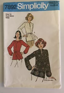 Simplicity 7892 Vintage 70s Sewing Pattern Tops Boho Size: 14 - Picture 1 of 9