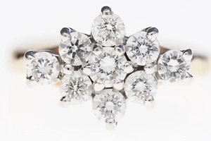 Natural Diamond and 18ct Gold Cluster Ring 1.1ct - Picture 1 of 5