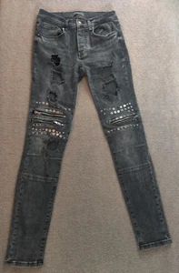 Zara Herren 27x29 Schwarz Jeans Distressed Grunge Denim Nieten Rap Street Wear Hip Hop - Bild 1 von 17