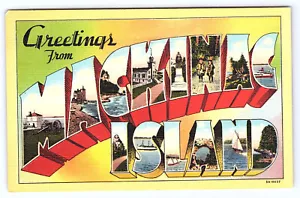 Mackinac City Michigan große Briefe Brief Leinen Postkarte D029 - Bild 1 von 2