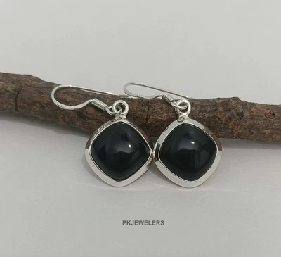 925 Plata de Ley Natural Negro Ónix Piedras Preciosas Mujer Pendiente Joyería... - Imagen 1 de 4