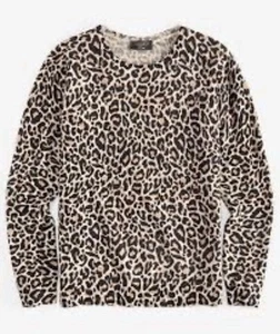 Charter Club Women’s 100% Cashmere Leopard-Print Crewneck Sweater - Size Large - Picture 1 of 3