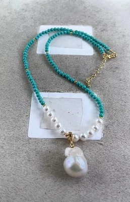 Set! Türkiskette&Perlen Mit Eine Schöne Natürliche Weiße Barock Perlen Anhänger - Bild 1 von 4