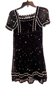 0 2 vintage 90s Tsumori Chisato moons black Silk Dress punk grunge puff sleeves - Picture 1 of 10
