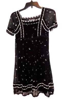 0 2 Vestido de Seda Negro Tsumori Chisato Moon Años 90 Vintage Punk Grunge Mangas Abullonadas Foto 1 de 4