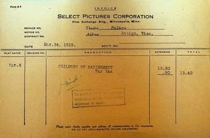 Select Pictures Invoice March 24 1919 Children of Banishment Silent Film - Picture 1 of 1