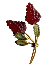 Vintage österreichische Brosche verbotene Früchte geformt figural rote Traube - Bild 1 von 5