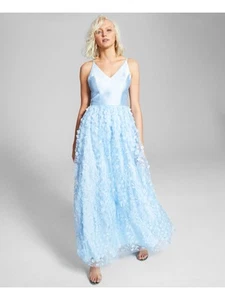 BCX Womens Light Blue Strappy Back 3d Skirt Sleeveless Full-Length Gown Dress 1 - Picture 1 of 11