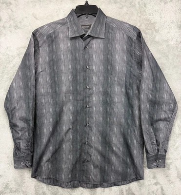 Camisa para hombre St Croix L gris oscuro geométrica a rayas algodón manga larga abotonada Foto 1 de 4