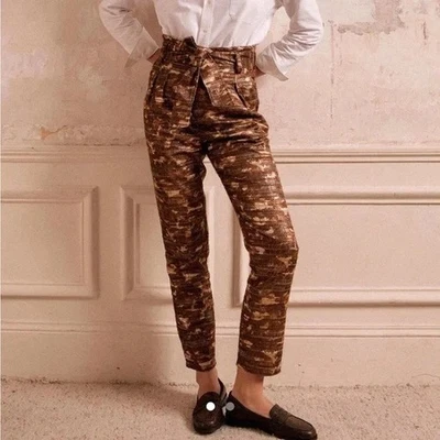 Pantalones Sezane Mujer 36 US 4 Austin Pantalones Jaquard LouLou Metálico Tweed Cinturón Foto 1 de 4