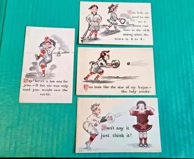 Antiguo juego de 4 tarjetas postales de la serie de béisbol Cobb Shinn 1912 Foto 1 de 4