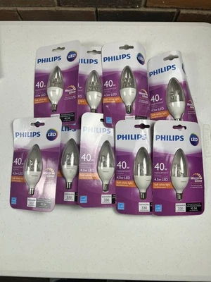 Philips 4.5w LED (Replaces 40w) Dimmable Warm Glow Sparkle Effect Candelabra x9 - Image 1 of 4