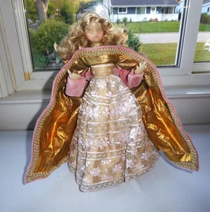 PAULINE LEIDEL SPREEN DEUTSCHER WACHS ENGEL BAUMAUFSATZ ROSA SAMT GOLD KLEID 13"T - Bild 1 von 12