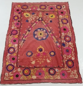 Vintage traditionelle usbekische Seide Suzani bestickt Panel mit Blumen 152x109cm - Bild 1 von 14