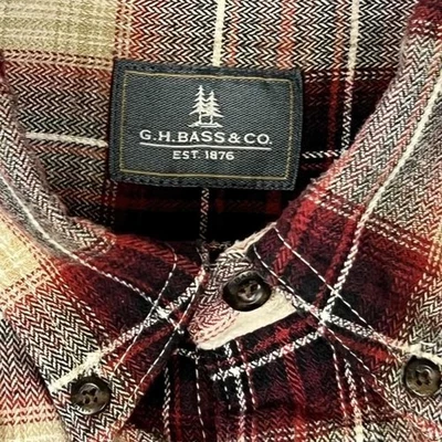 GH Bass & Co Men's L Red Tan Plaid Flannel Long Sleeve Button Shirt - Image 1 of 4