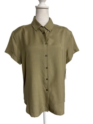 New! VINTAGE RENA ROWAN light sage Silk Button-Down Shirt size 10 - Image 1 of 4