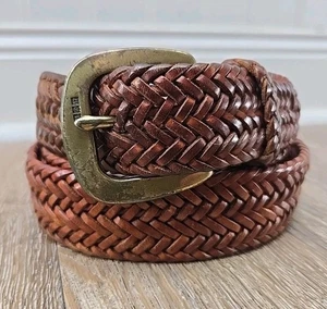 Ralph Lauren RL 67 Brown 1.25" Wide Woven Leather Belt Men's 36 - Picture 1 of 11