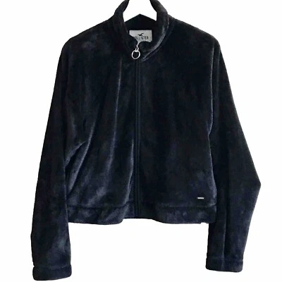Chaqueta Hollister Fuzzy Cremallera Completa Talla Pequeña, Negra Foto 1 de 4
