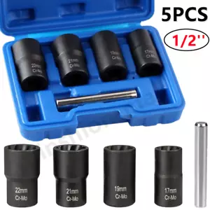 1/2" Locking Wheel Nut Remover Stud Bolt Impact Twist Socket Extractor Tool Set - Picture 1 of 11