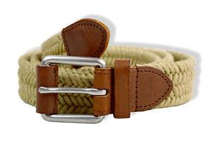 Polo Ralph Lauren Mens Beige Leather Tab Big Woven Belt, Sz S Small 8495-4