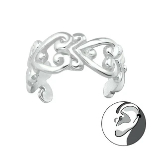 Hearts Ear Cuff Cubic Zirconia Crystal 925 Sterling Silver Clip on Jewellery - Picture 1 of 1