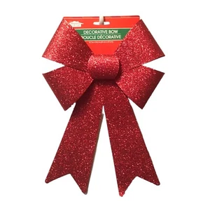 Large Red Glitter Christmas Bow Holiday Decoration for door wreath gifts crafts - Picture 1 of 15