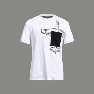 Trussardi графический самолет футболка белый мужской размер XS сделано в Италии новый с Ярлыками - Изображение 1 из 4