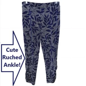 Pantalones Susan Graver Medianos Líquidos Tejido Acanalado Tobillo Azul Marino Estampado Floral Hoja 10 12 - Imagen 1 de 10