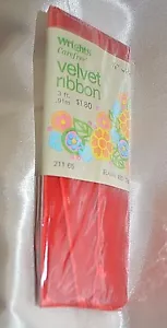 Cinta de terciopelo rojo llama vintage Wrights Carefree 7/8" de ancho 3 pies. nuevo en pack - Imagen 1 de 2