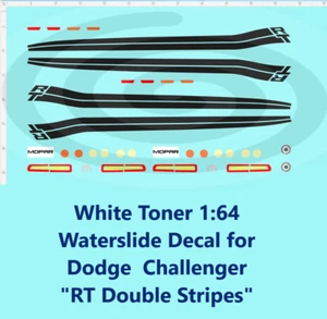 White Toner 1:64 Waterslide Decal for Dodge Challenger RT Double Stripes - Picture 1 of 5