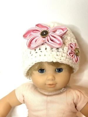 Vintage Knit Hat With Flowers Fits 15-18 in dolls Pleasant, American, Bitty Foto 1 de 4