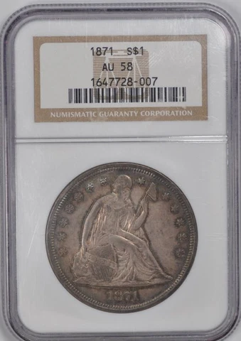 1871 Seated Liberty - Motto S$1 NGC AU58 #3681-3 Cover