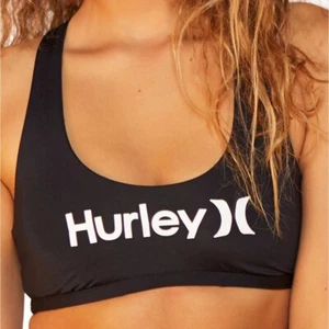 Hurley One And Only Scoop Bikini Top Black White XS S M L Small Medium Large NWT - Picture 1 of 3