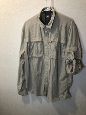 REI Para Hombres XL Beige Ventilado Pesca Exterior Manga Larga Abotonable Pestaña Enrollable UPF 50+ Foto 1 de 4