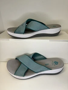 Clarks Women's Cloudsteppers Slides Sandals Cushion Soft Aqua Size 9M - Picture 1 of 6