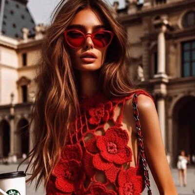 Top floral de ganchillo rojo, top tejido a mano, posible en otros colores Foto 1 de 4