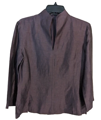 Dana Buchman Luxe Top Women’s Size 3/4 Sleeve Stand Collar Linen/Viscose Blend 8 - Image 1 of 4