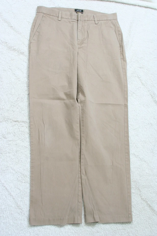 Pantalones de vestir caqui tostado frente plano cintura 33 31 entrepierna algodón apt. 9 Modern Fit P30 Foto 1 de 4