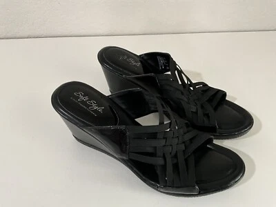 Tacones de cuña estilo suave Moyen para mujer charol negro sin cordones correas E. talla 11 M EU Foto 1 de 4