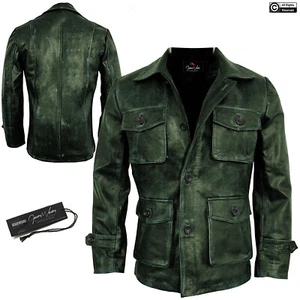 Herren grün Distressed Cafe Racer Biker Motorrad Echtleder Mantel Jacke - Bild 1 von 10