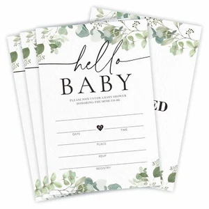 Greenery Baby Shower Invitations- Hello Baby- 25 Double Sided Fill In Invite ... - Picture 1 of 6
