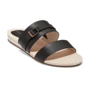 Cole Haan Women's Francine Demi Wedge Slide Sandal Black Leather W23587 - Picture 1 of 6