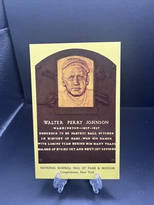 Placa postal Walter Johnson verde Curteichcolor dorado Salón de la Fama -*102 Foto 1 de 2